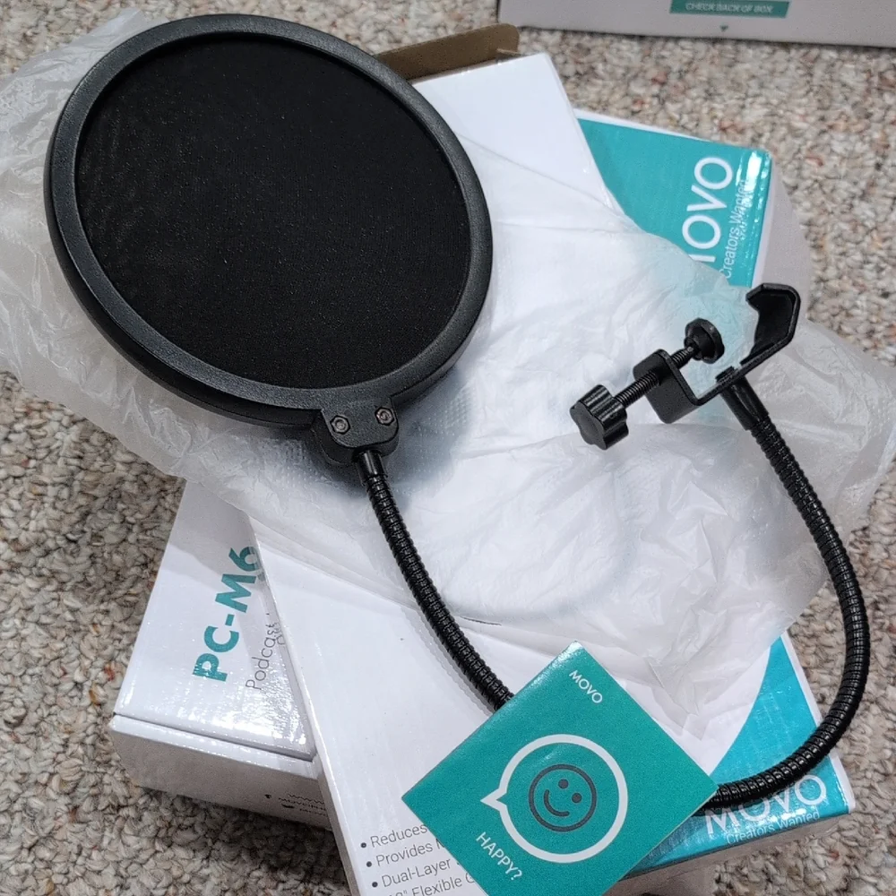 MOVO 1-Pack PC-M6 Podcast Microphone Kit with Stand and Pop Filter - Black